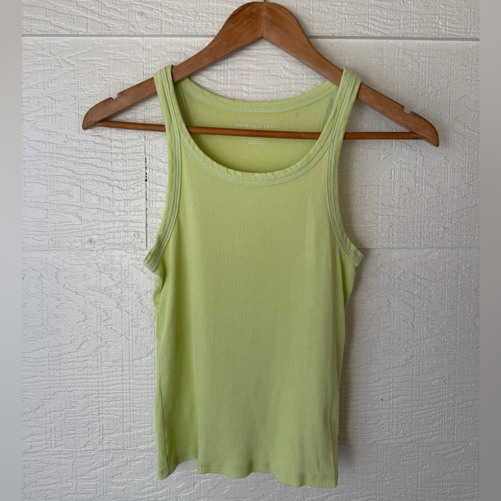 American Eagle Ribbed Racerback Tank Top Lime Green S